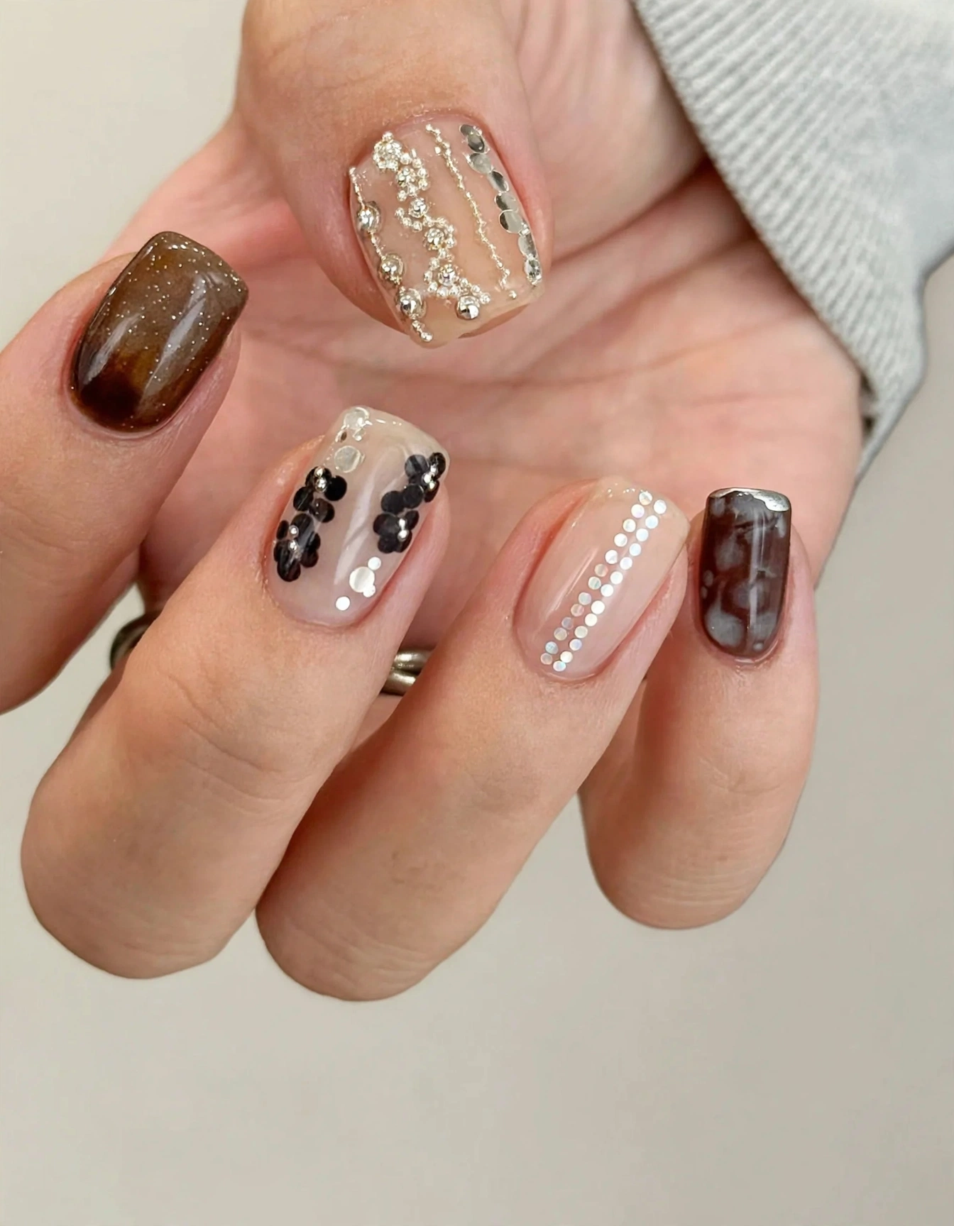 Tortoise Sequin handmade press-on nail set