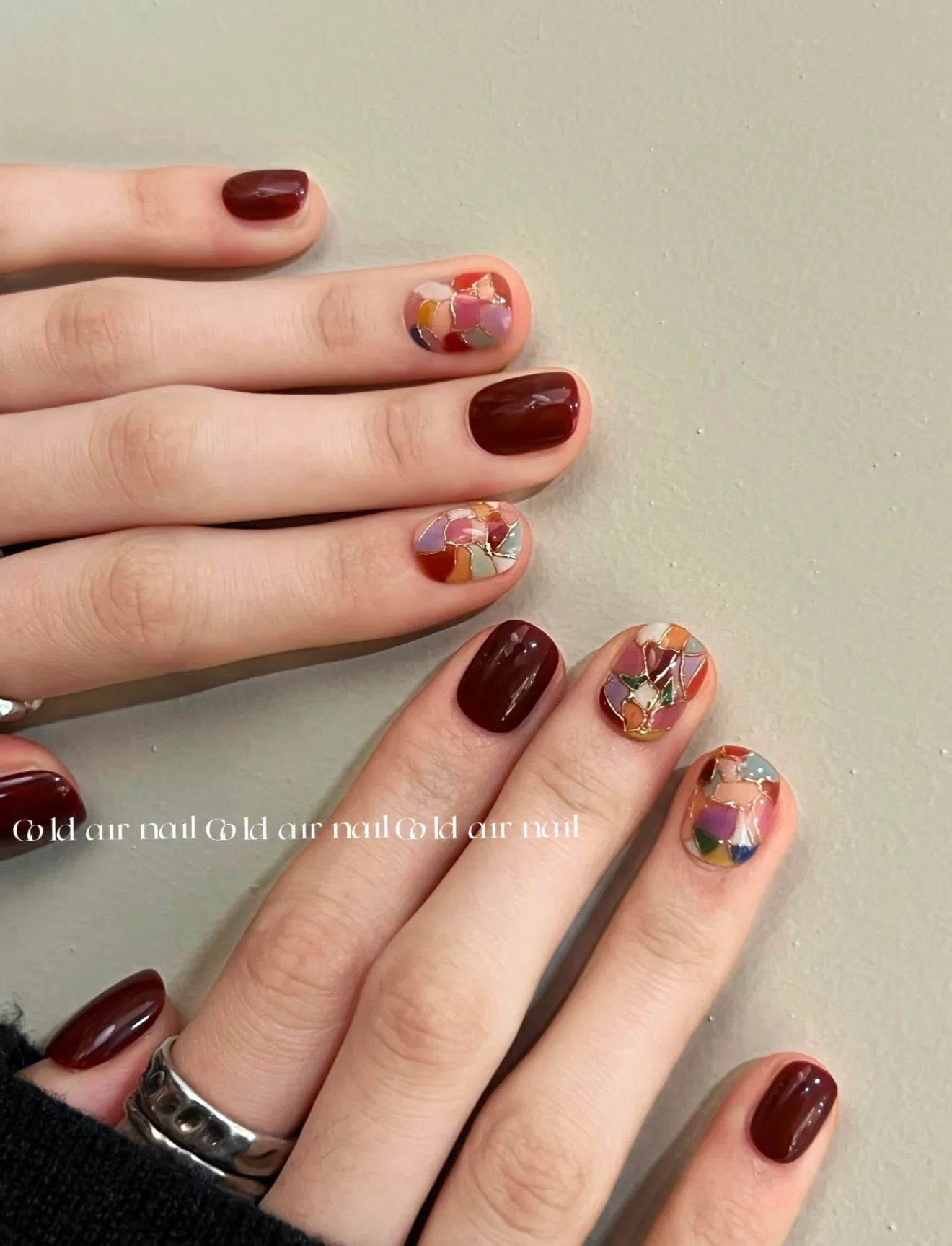 Wine Mosaic handmade press-on nail set